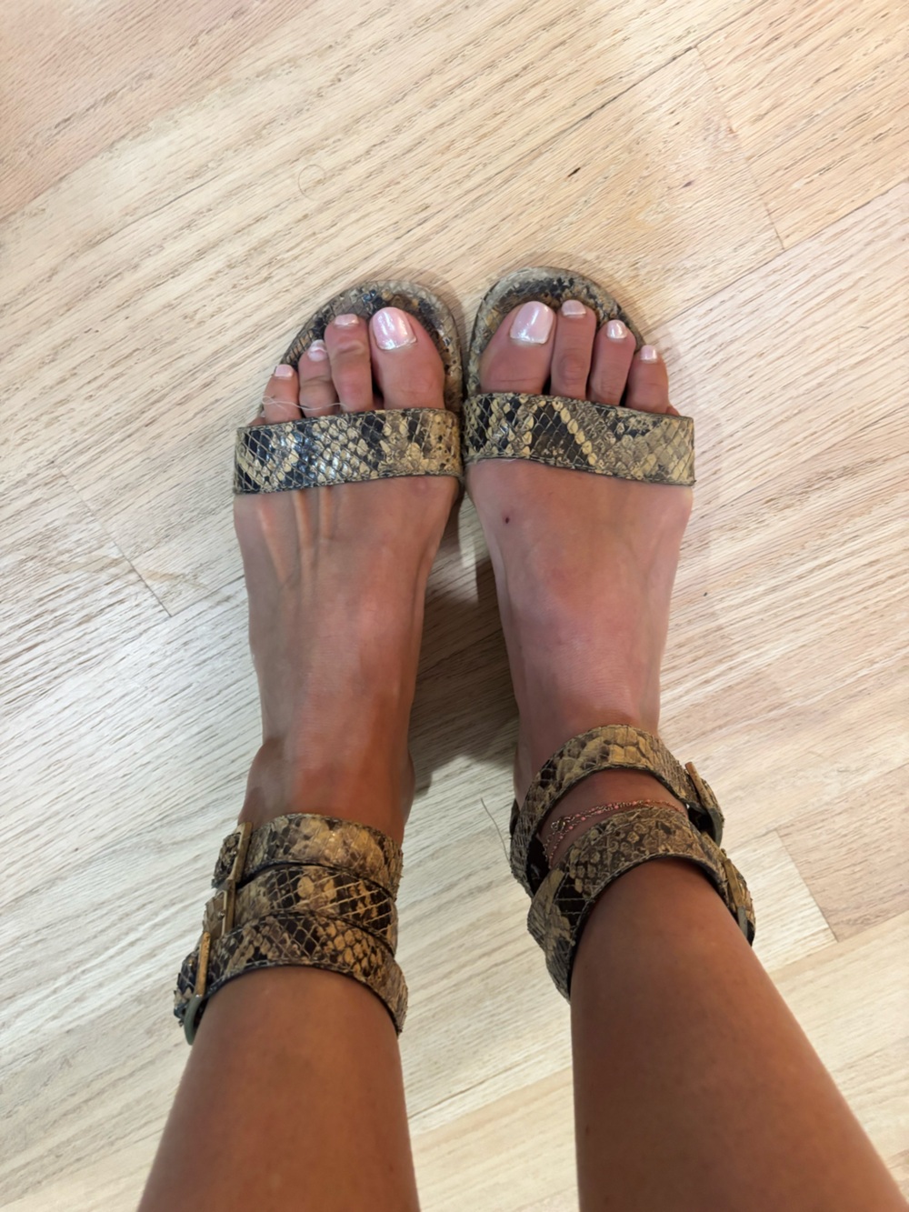 Fendi 2010 Women’s Snake-Print Ankle Strap Sandals in Beige